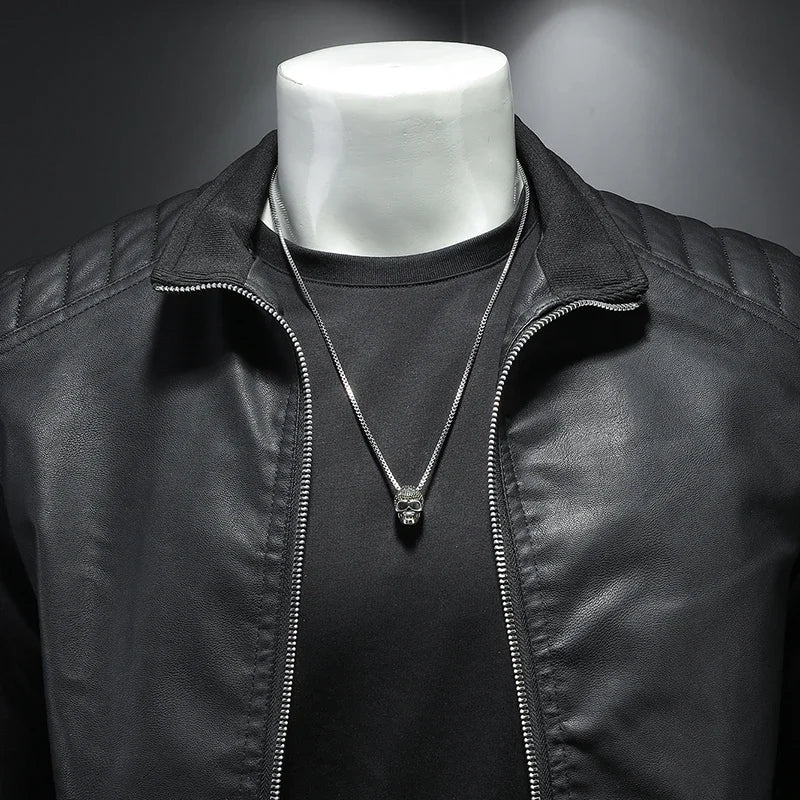2024 Spring Moto Pu Leather Jacket Men Motorcycle Leahter Jacket Male Stand Col image 3