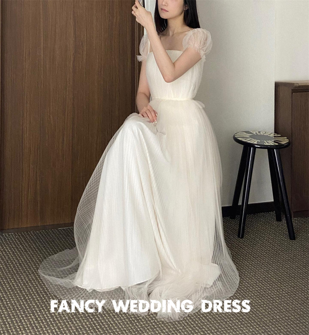 Fancy Korea Square Neck Wedding Dress Po Shoot A Line Soft Tulle Bridal Gown image 2