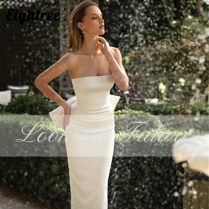 Simple White Wedding Dress Strapless Split Bridal With Bow Backless Zipper Brid image 3