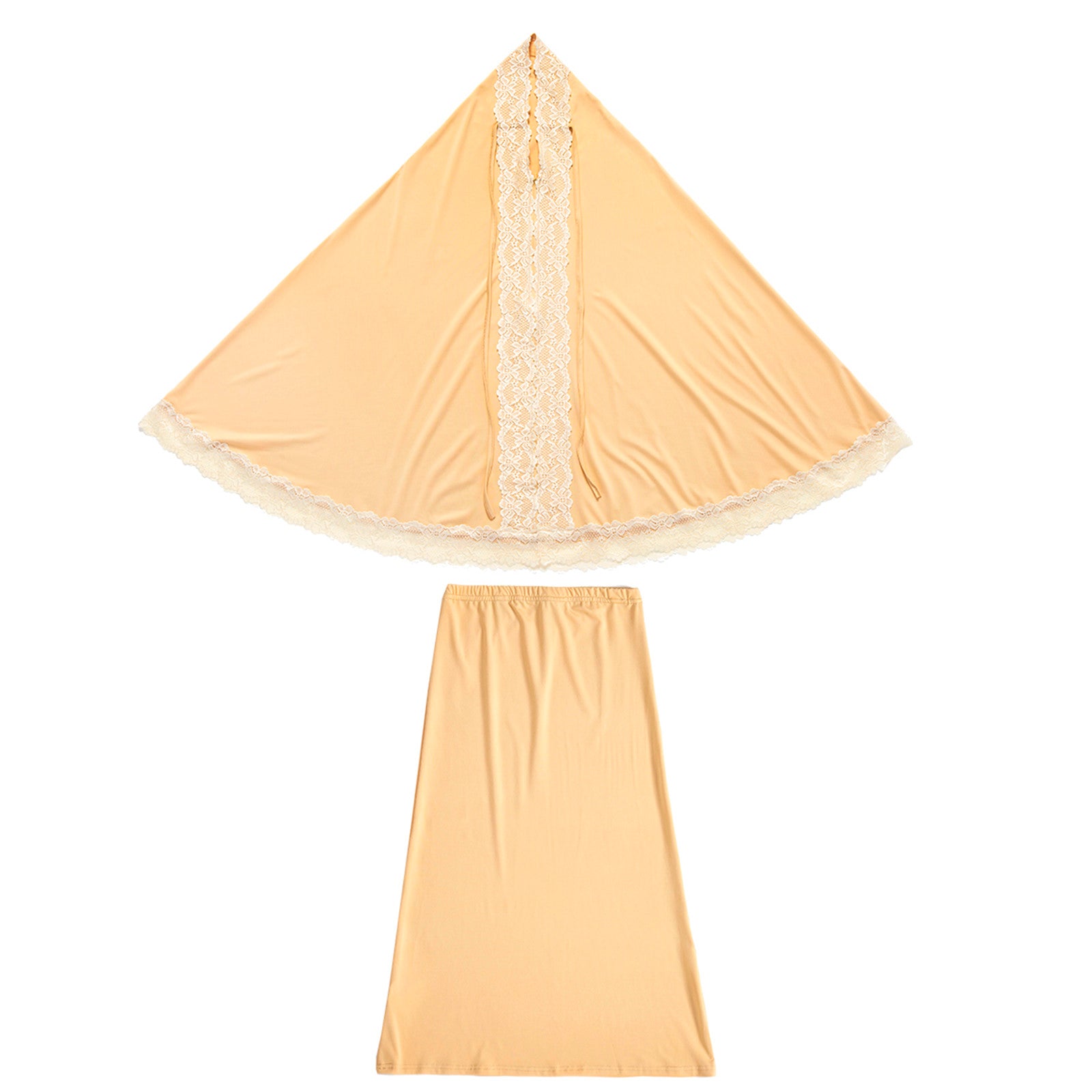 2 Piece Set Prayer Garment Lace Dress Robe Muslim Kids Girls Abaya Gowns Overhe image 5