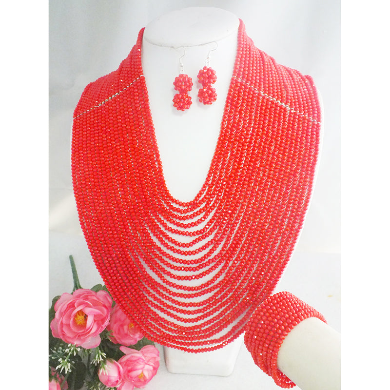 classic  Beautiful African Wedding Red Crystal Beads Nigerian Crystal Necklace image 0