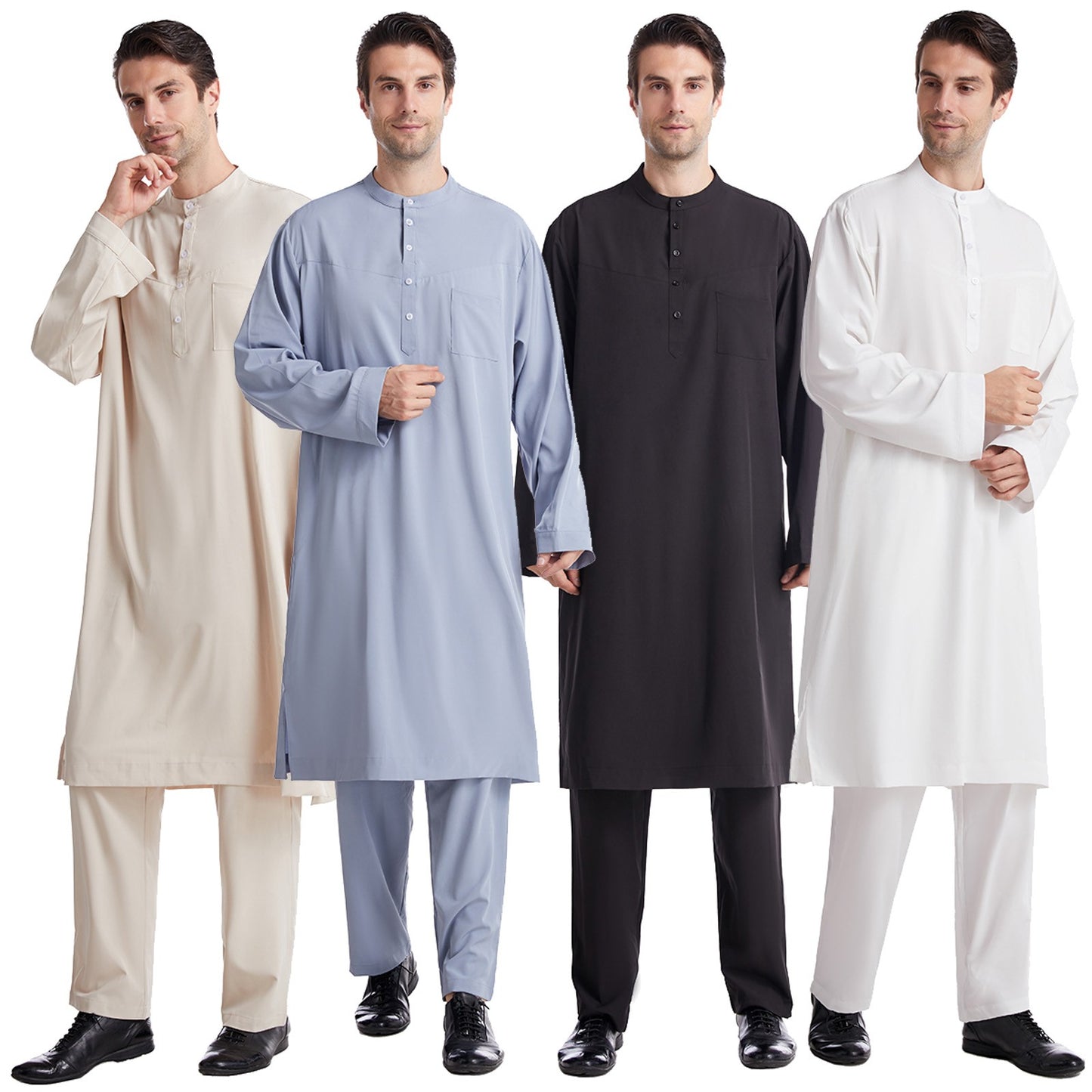 Muslim Robe Arab Men Thobe Ramadan Two Pieces Set Solid Color Arabic Pakistan S image 0