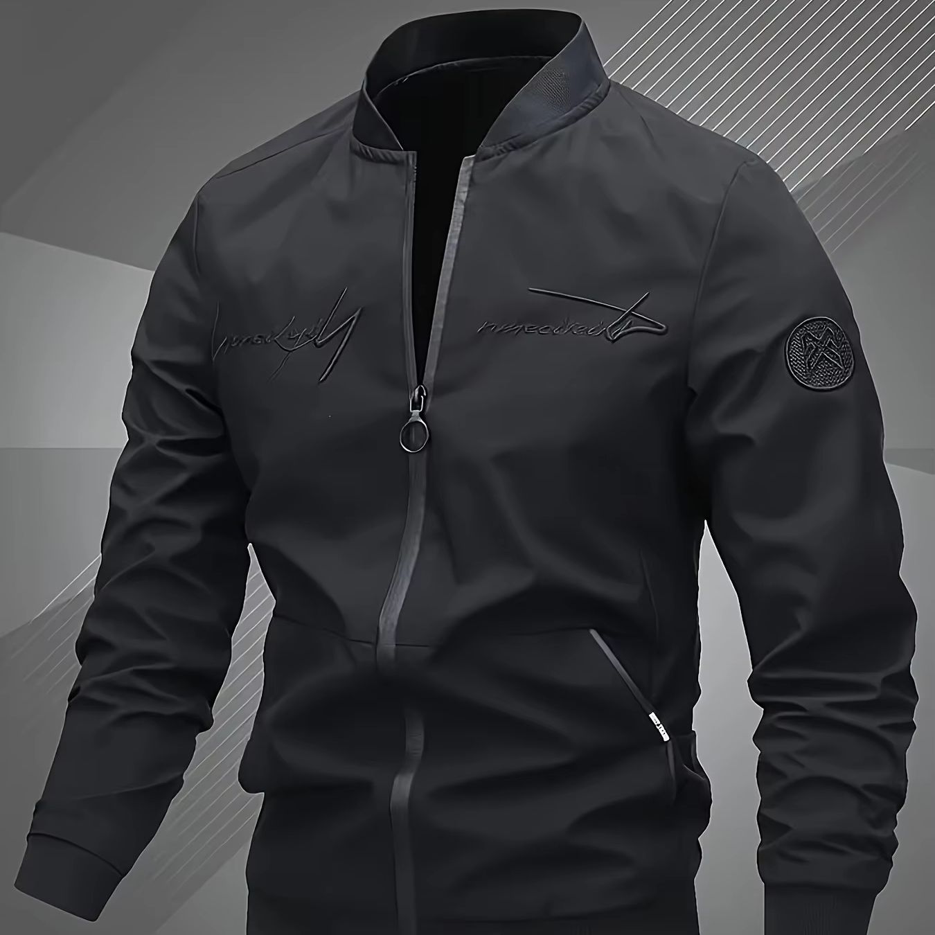 Trendy men's alphabet embroidered bomber jacket - stylish design, versatile cas image 2