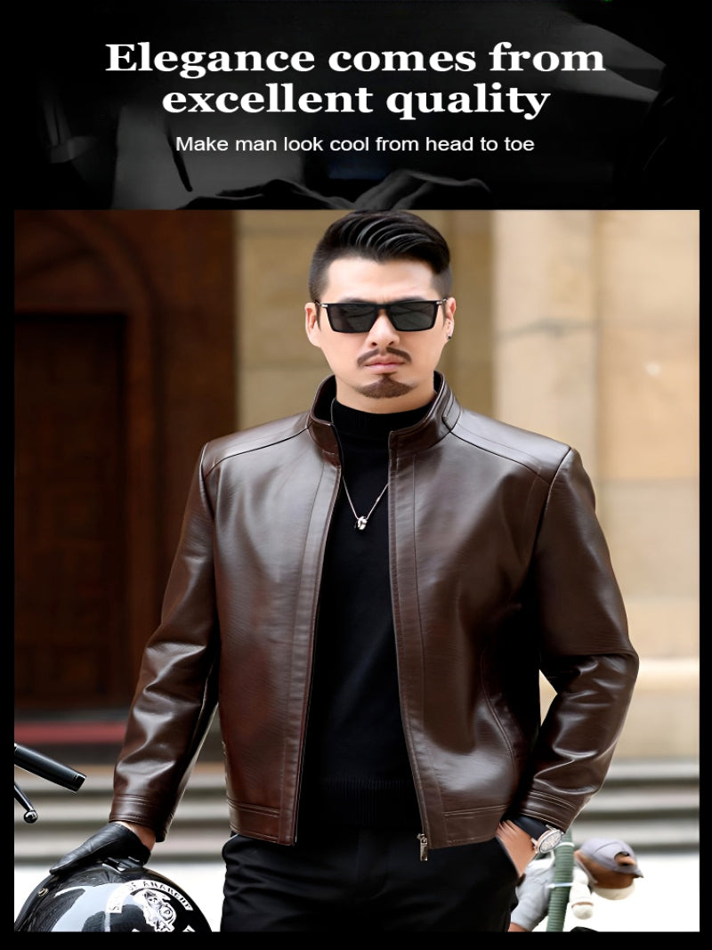 Middleaged and elderly men's Pu leather jacket standup collar spring blouse cas image 3