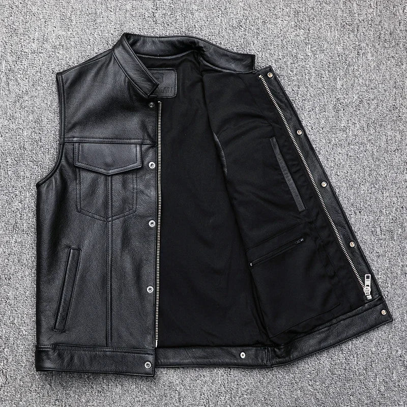 Fashion 100% Cowskin Sons Of Anarchy Leather Rock Punk Vest Cosplay Costume Bla image 6