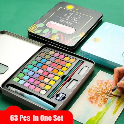 63 Pcs  Watercolor Paint Set 48 Colors Painting Set With Paint Brus image 0