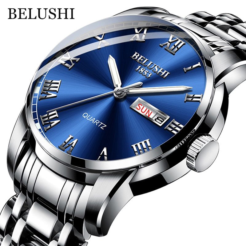 BELUSHI Men Watch Stainless Steel Top Quailty Luxury Push Button Hidden Clasp W image 0