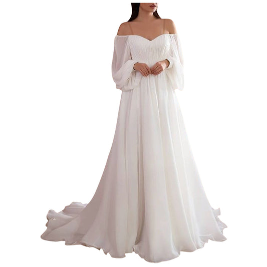 Chiffon Dresses for Womenummer Autumn  Off Shoulder White Long Dr