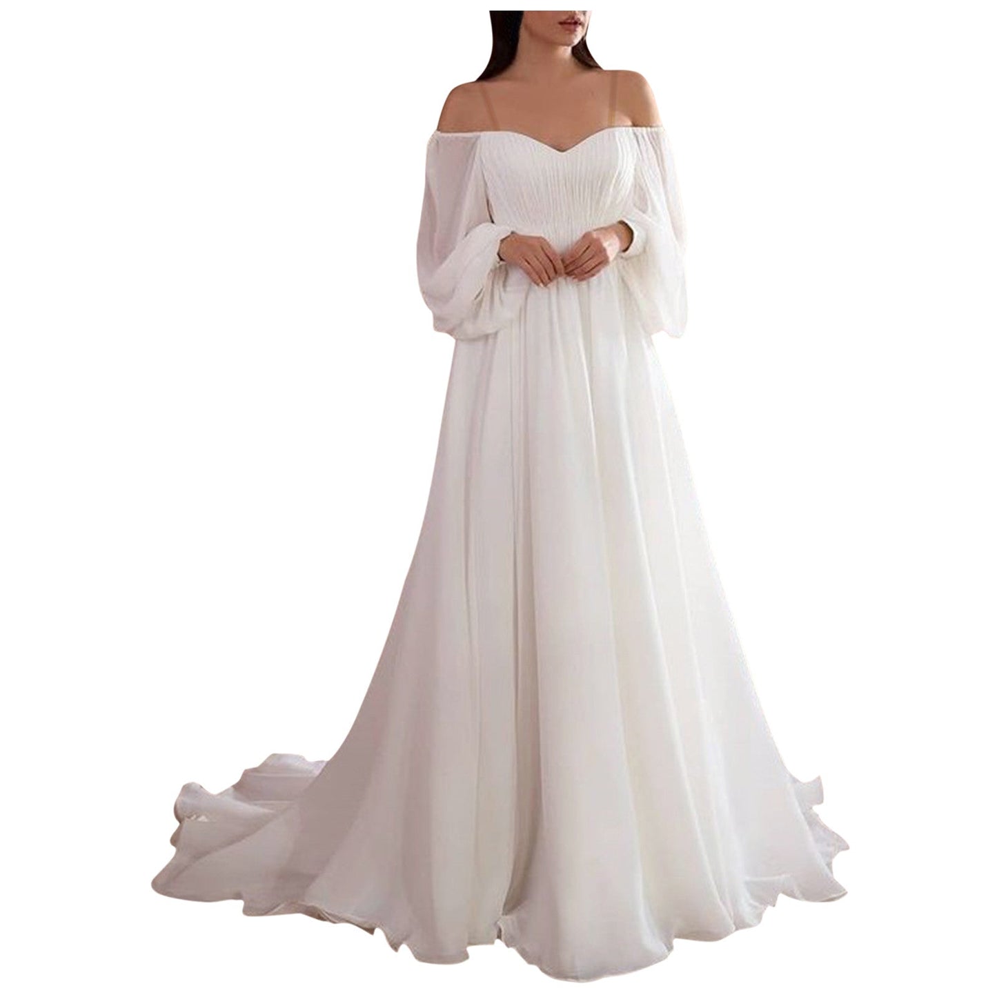 Elegant Chiffon Dresses for Women Summer Autumn  Off Shoulder White Long Dr