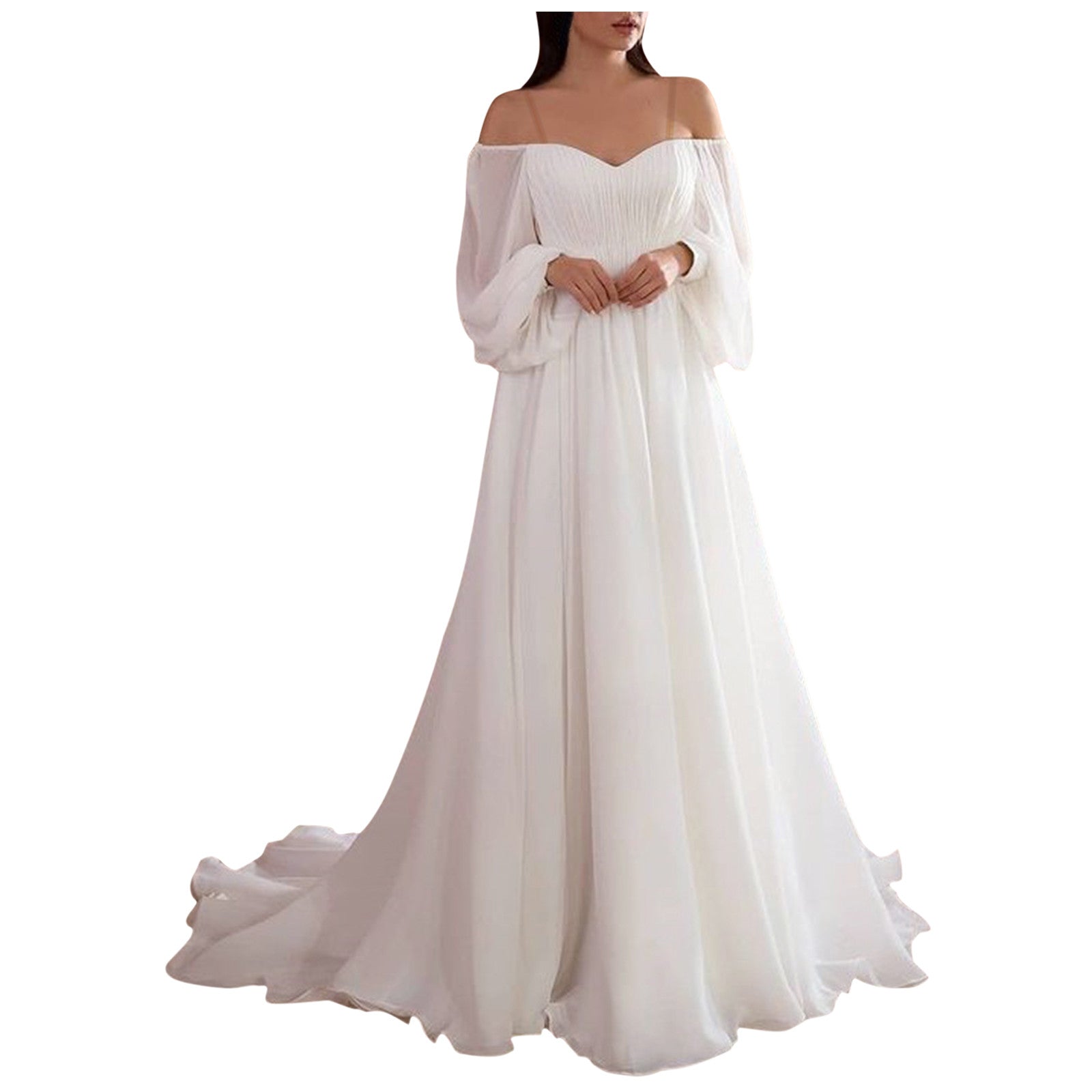 Chiffon Dresses for Women'summer Autumn  Off Shoulder White Long Dr