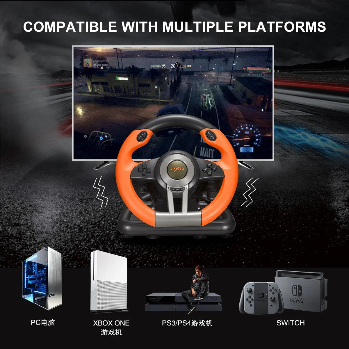 PXN V3 Pro Game Steering Wheel Racing Simulator 180 Rotation Gaming Volante For image 3