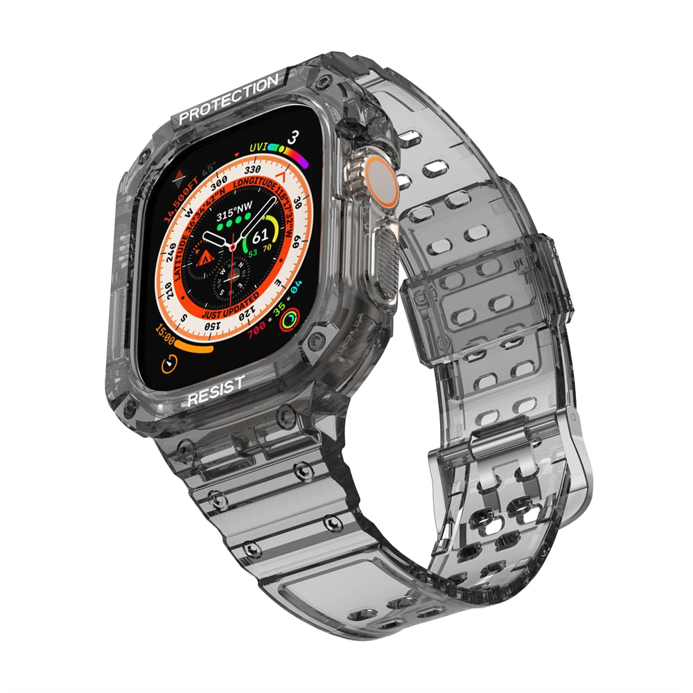 Clear Band + Case for Apple Watch Ultra 8 7 6 SE 5 4 3 Transparent silicone for image 3