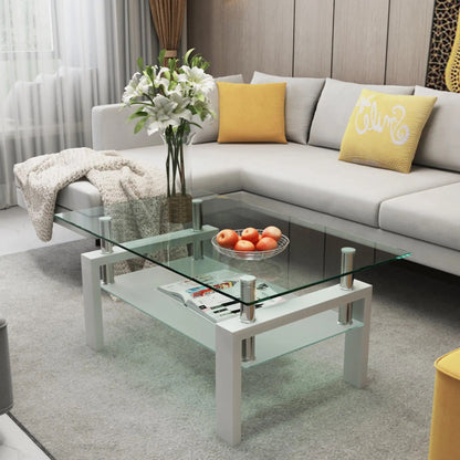 Rectangle Tempered Glass Coffee Table Metal Tube Legs End Table for Living Room image 7