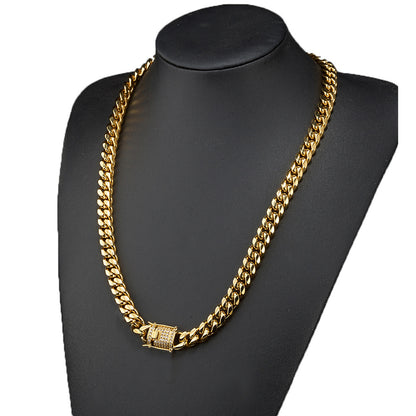 TOPGRILLZ Necklace Bracelet Set 8/10/12/14MM STAINLESS STEEL Gold Miami Cuban C image 5