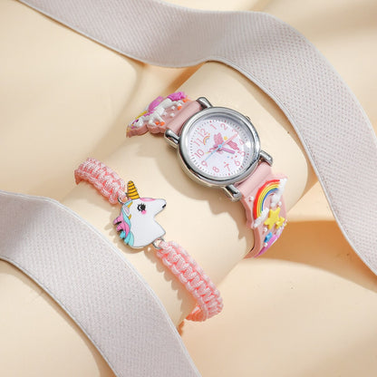 Kids Pink Cute Childrens Wristwatch Cartoon Pattern Quartz Watch Set For Girls  image 0