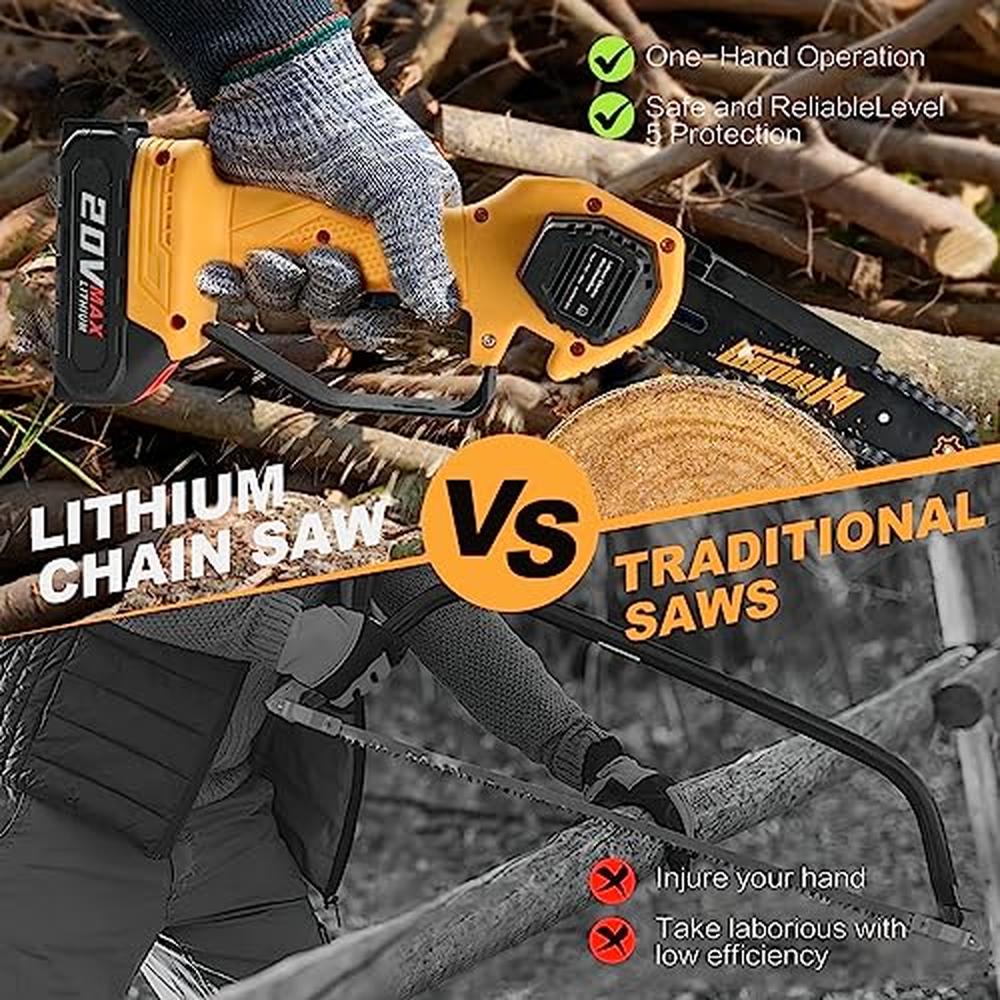 Portable Mini Electric Chainsaw 6-" with 2 Battery Pack Cordless Handheld Wo image 5