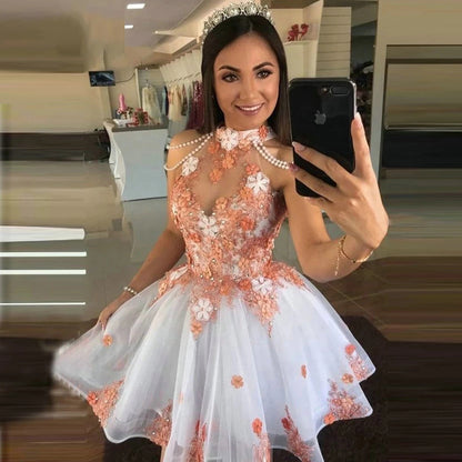 ANGELSBRIDEP Classic Short Homecoming Dresses 3D Flower Beading Pearls Little P