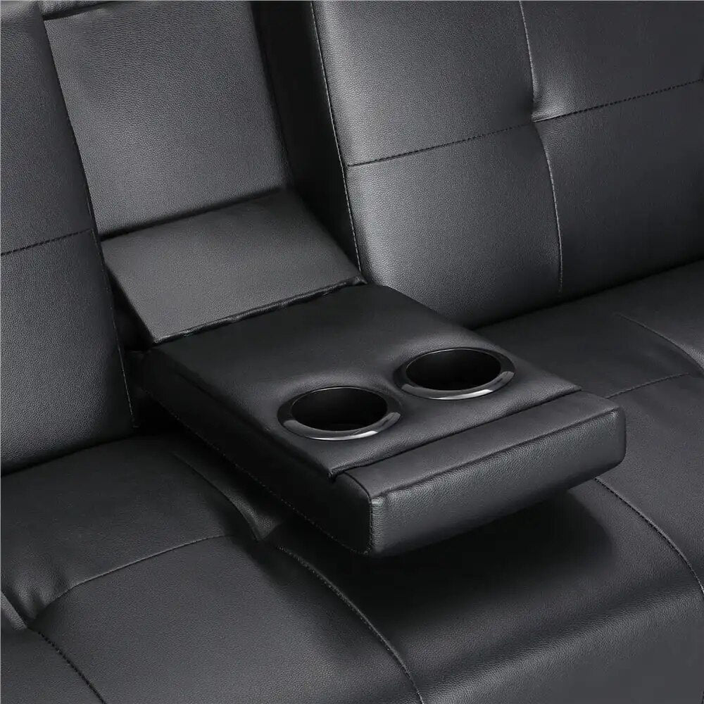 LuxuryGoods Modern Faux Leather Futon with Cupholders and Pillows, Black image 7