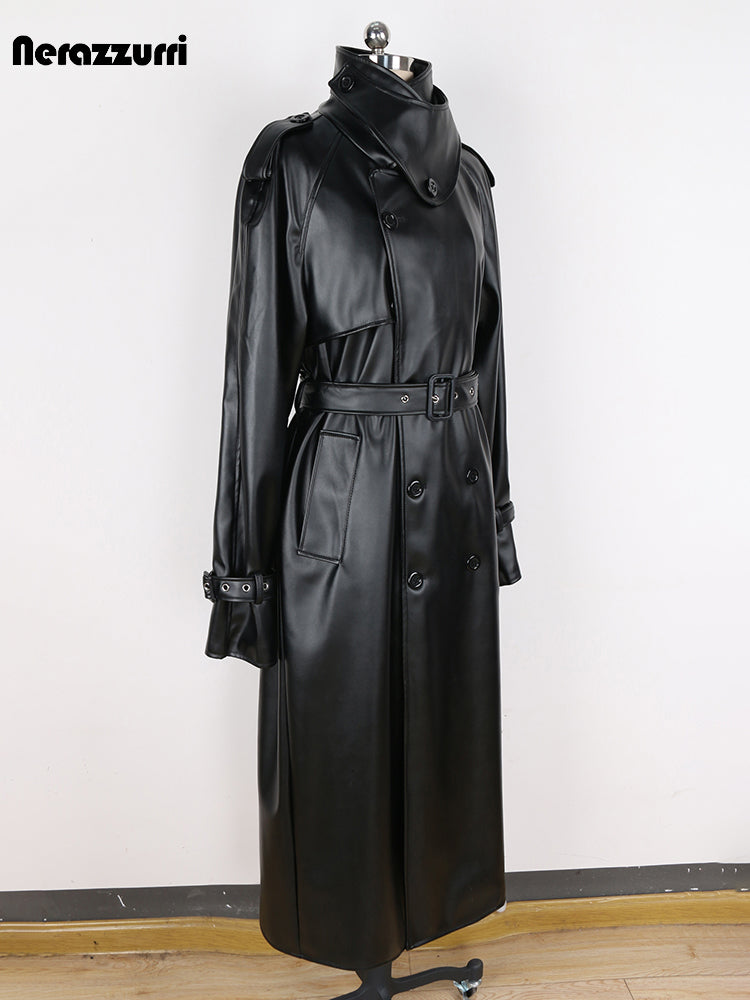 nerazzurri Spring Autumn Long Oversized Windproof Waterproof Black Pu Leather T image 6