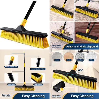 18 " push broom heavy-duty outdoor commercial broom brush stiff bristles for image 2