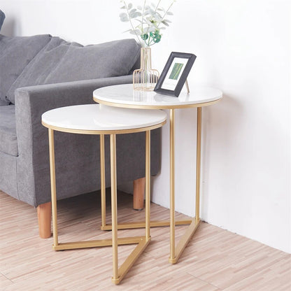 Modern Round Marble Metal Base Nesting Set Side Accent Table Living Room Storag image 4