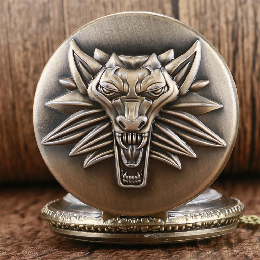 Bronze roaring lion head embossed personality necklace pocket watch Arabic nume image 3