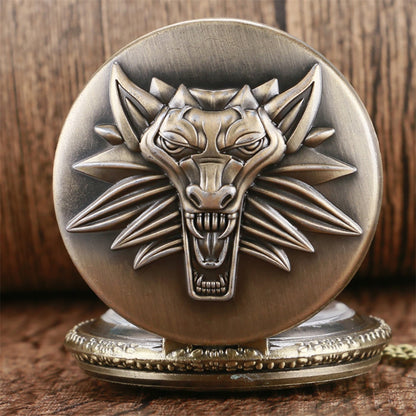 Bronze roaring lion head embossed personality necklace pocket watch Arabic nume image 3