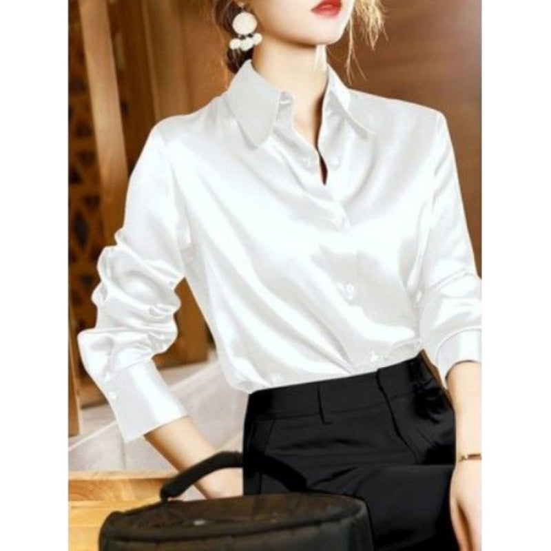 2024 Summer Trend Fashion Women's Casual Elegant Satin Long Sleeved Shirt Offic image 10