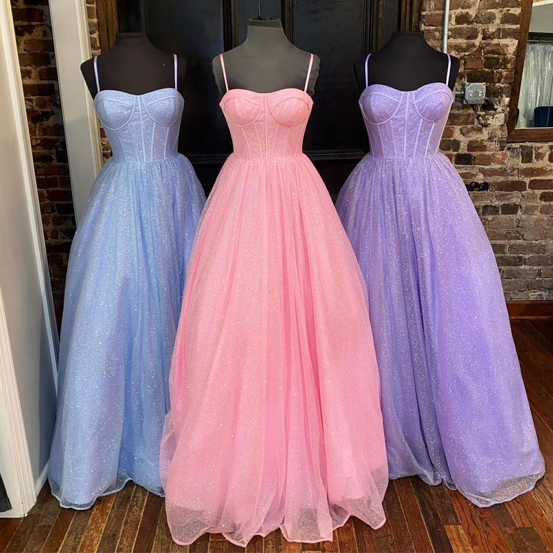 Glitter Spaghetti Strap Homecoming Dresses A Line Floor Length Prom Gown Real P image 2