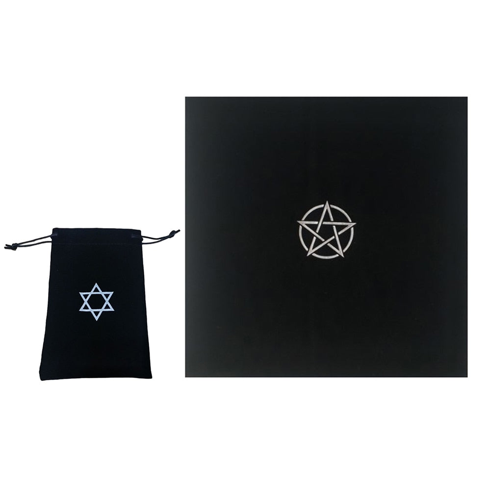 2pcs/set Pentagram Tarot Tablecloth with Bag Velvet Altar Tarot Cloth Pentacles