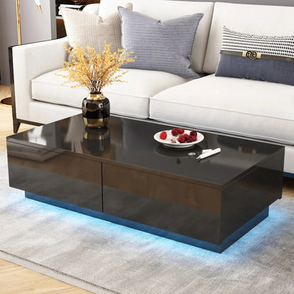 RGB LED Tea Table End Table For Home Office Coffee Table Wooden 4 Drawers Magaz image 0