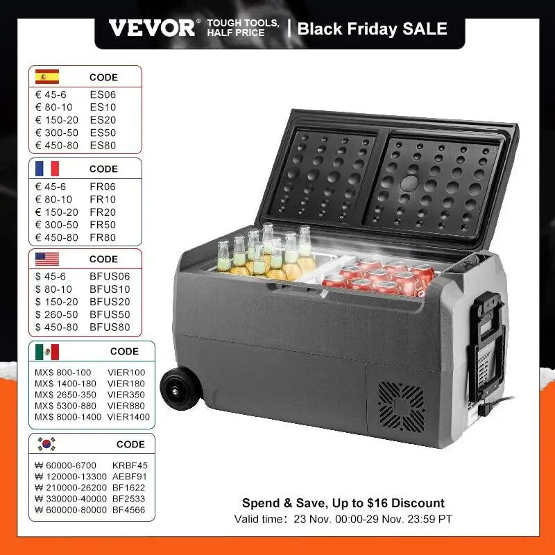 36L 50L 60LCar Refrigerator Portable Fridge Freezer Cool Box With Wheel a