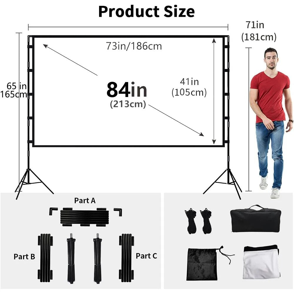 VADZ Projector Screen With Stand Soft White Less Creases 60 84 100 120in Wit