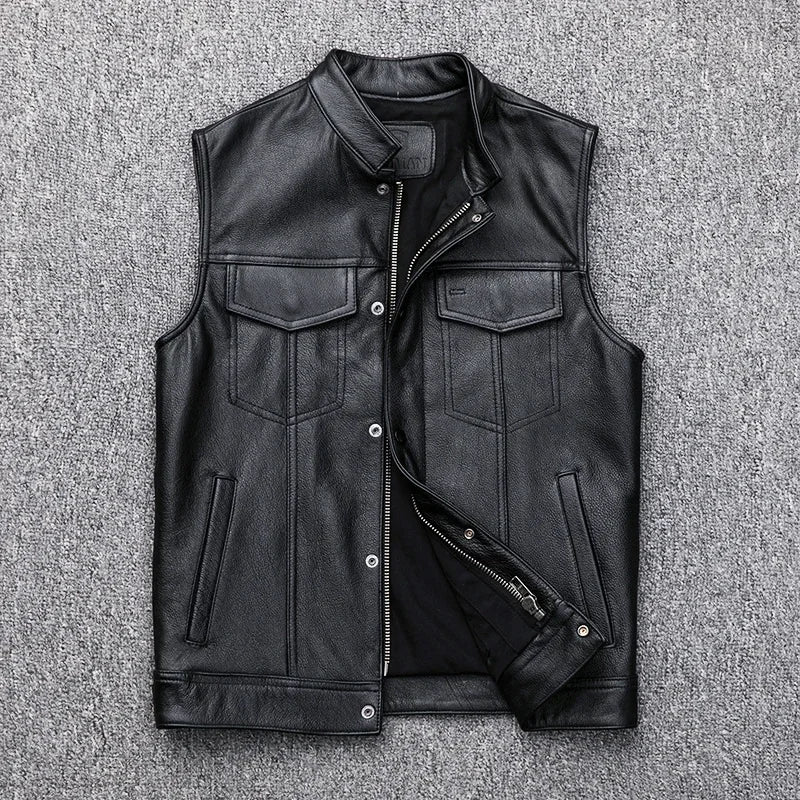 Fashion 100% Cowskin Sons Of Anarchy Leather Rock Punk Vest Cosplay Costume Bla image 5