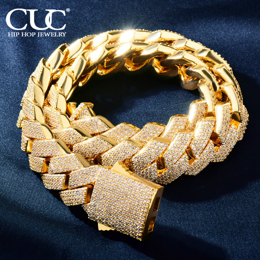 CUC Men Hip Hop Necklace 20mm 4Row Miami Cuban Chain Gold Color Iced Out Zircon image 1