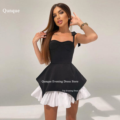 Qunque Short Satin Homecoming Dresses For Teens Spaghetti Straps Prom Dress Wit