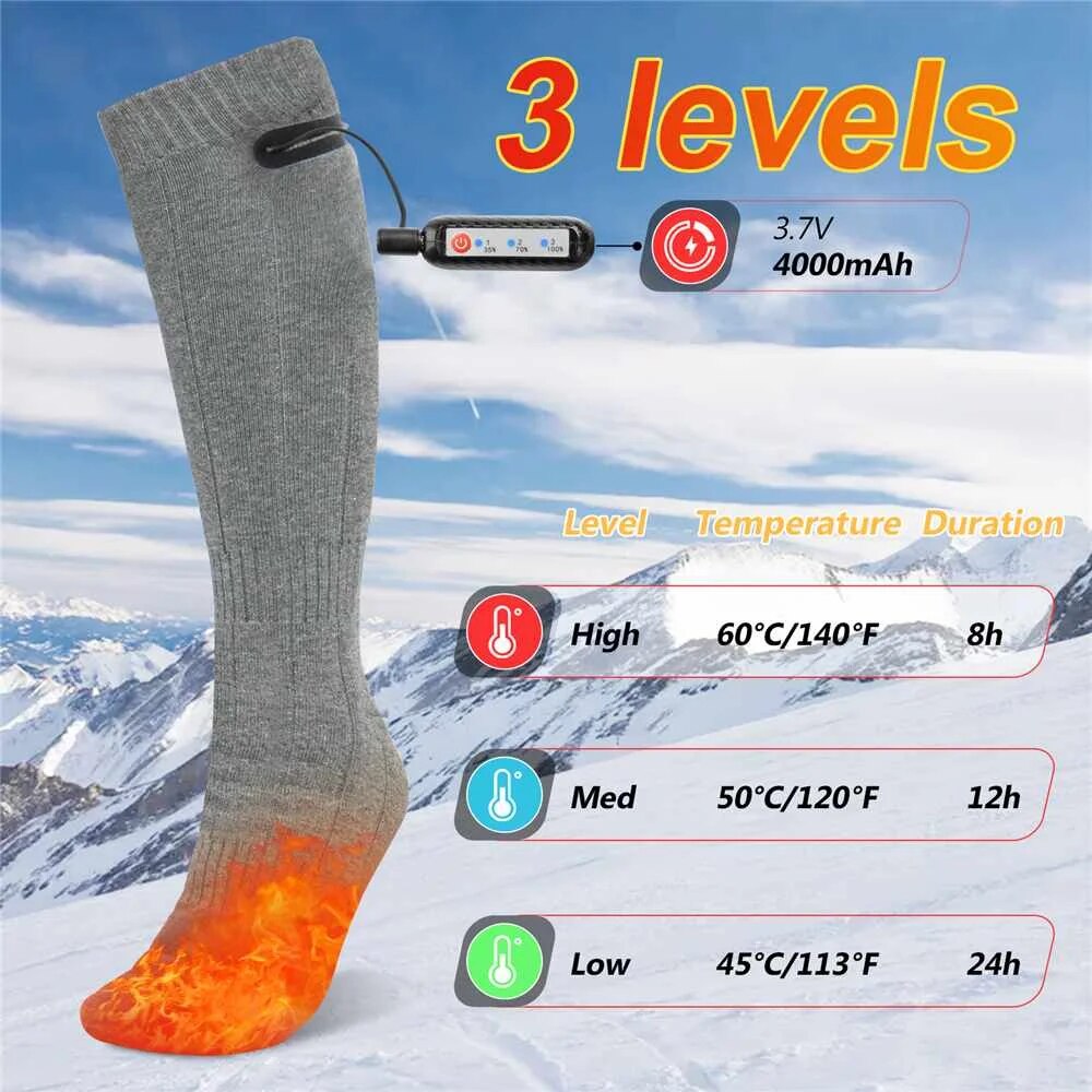 4000mAh Winter Heated Socks Remote Control Electric Heating Socks Rechargeable image 1