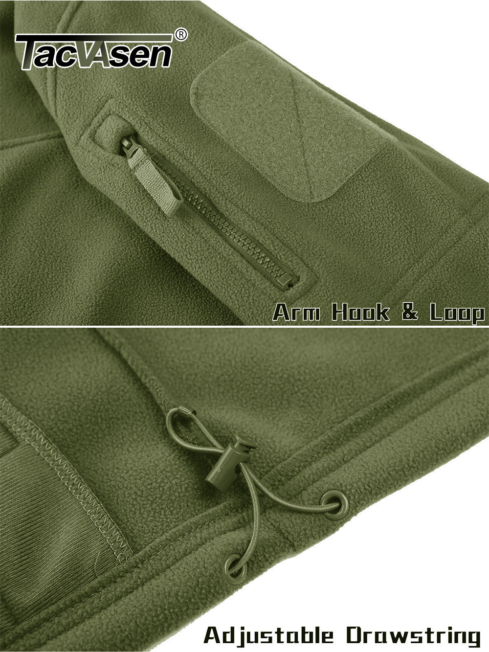 TACVASEN Full Zip Up Green Fleece Jacket Thermal Warm Work Coats Men's Zipper Po image 14