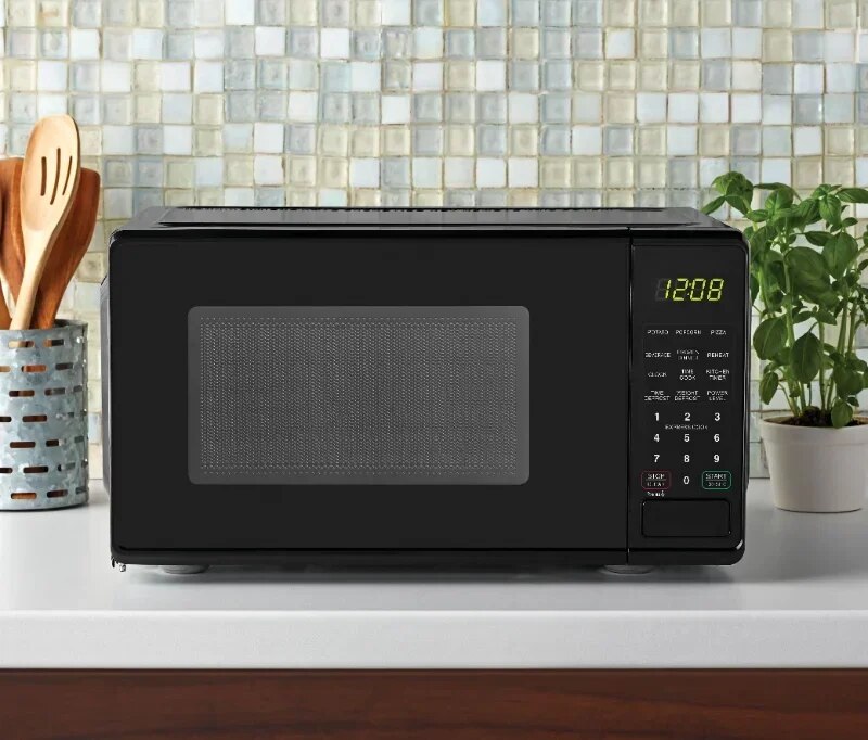 0.7 Cu ft Compact Countertop Microwave Oven, Black/ Red/ White image 3