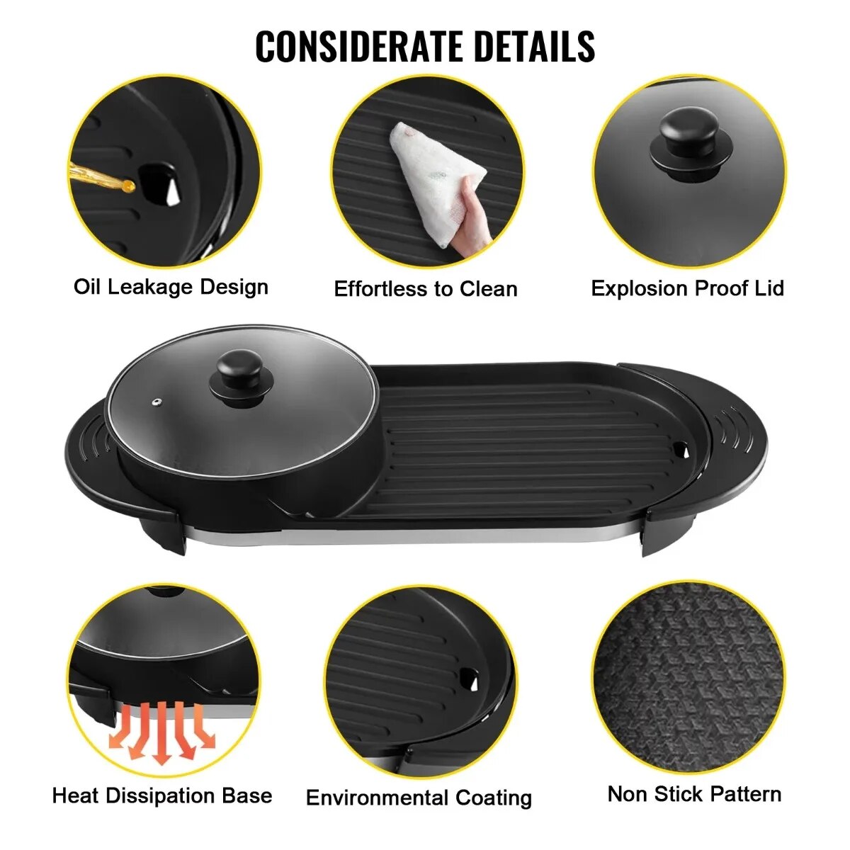 BENTISM 2 in 1 Electric BBQ Pan Grill  Pot Portable Smokeless Indoor  Pot image 4