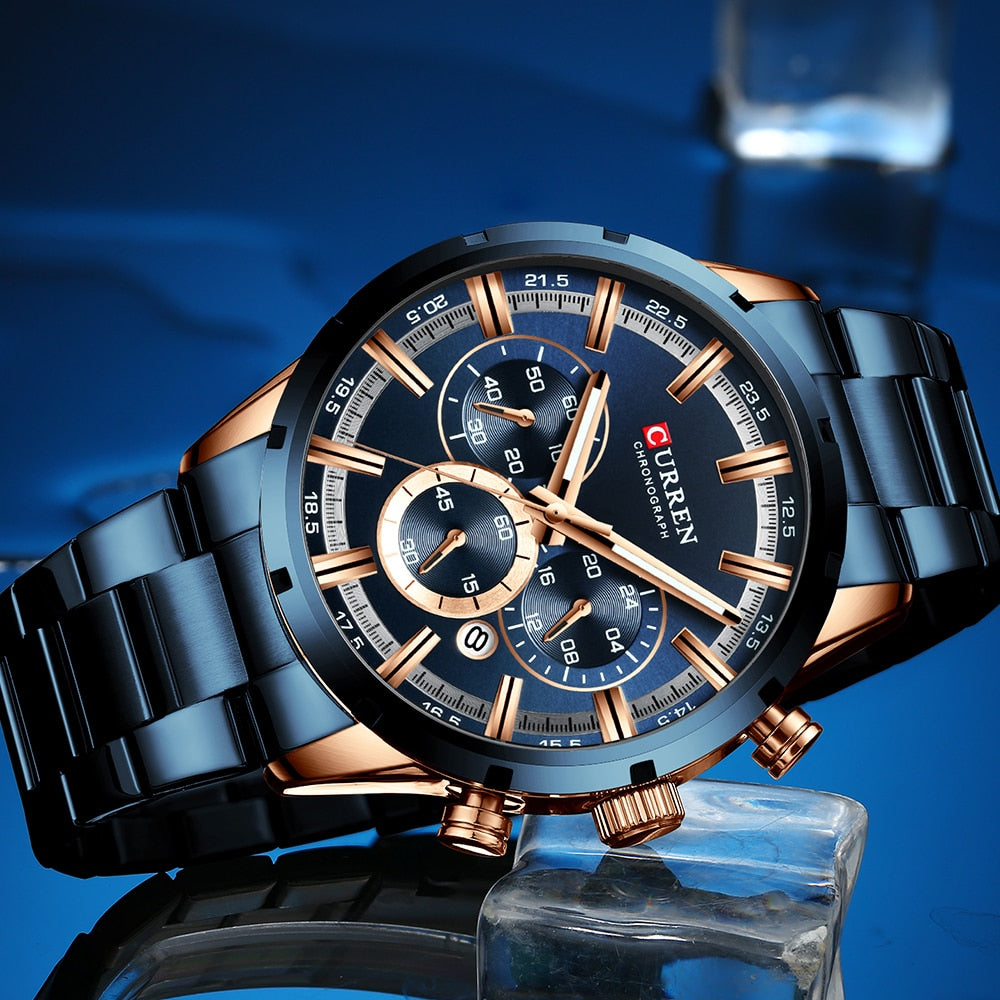 Curren Men's Watch Blue Dial Stainless Steel Band Date Mens Business Male Watch image 5