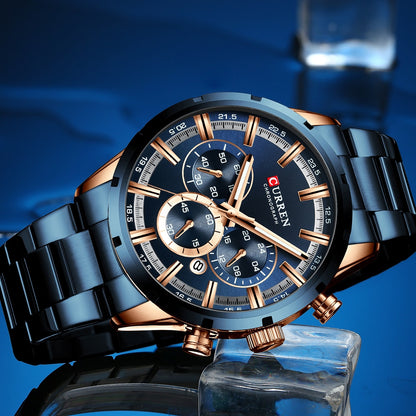 Curren Men's Watch Blue Dial Stainless Steel Band Date Mens Business Male Watch image 5
