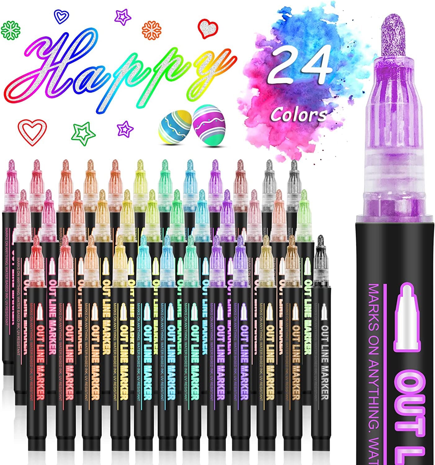 24 Color Double Line Outline Art Pen Marker Pen DIY Graffiti Outline Marker Pen image 2