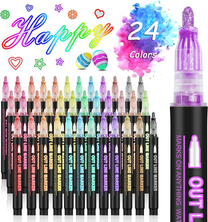 24 Color Double Line Outline Art Pen Marker Pen DIY Graffiti Outline Marker Pen image 2