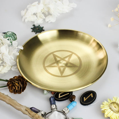 Pagan Ritual Tray Altar Pentagram Plate Crystal Stone Shelves Candle Holder Inc image 1