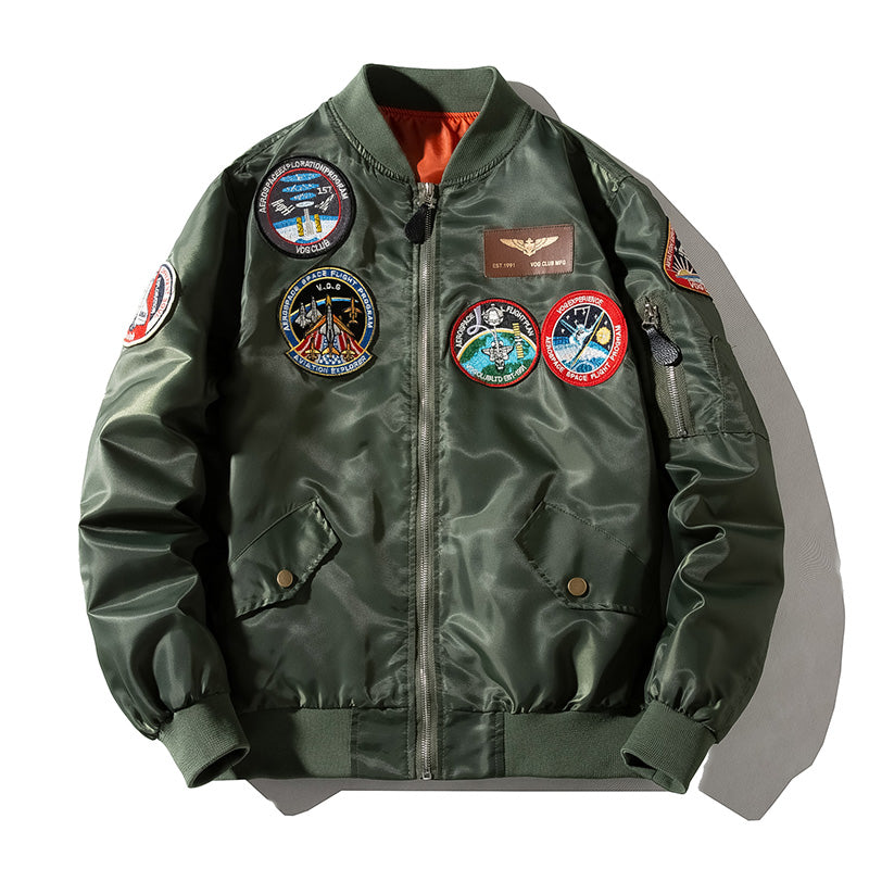 Fashion Men Bomber Jacket Pilot Jackets Military Badge Embroidery Baseball Coat image 1