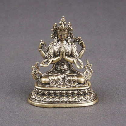 Brass Avalokitesvara Feng Shui Statue Buddhist Decor Zen Kwan Sculpture Chinese image 1