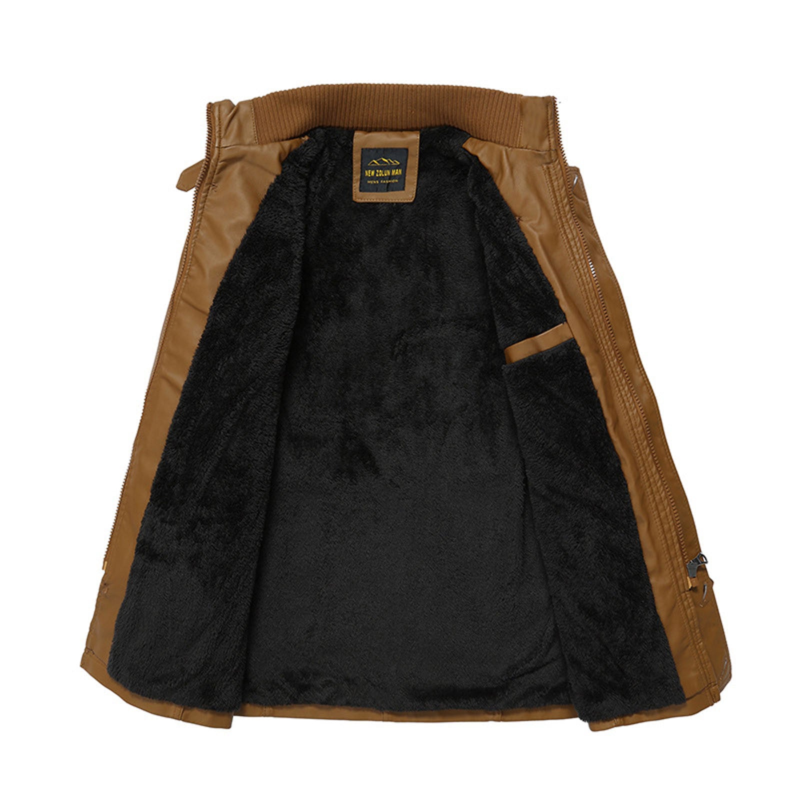 Men's Outdoor Sport Motorcycle Leather Jacket Solid Color Zipper Stand Collar W image 5