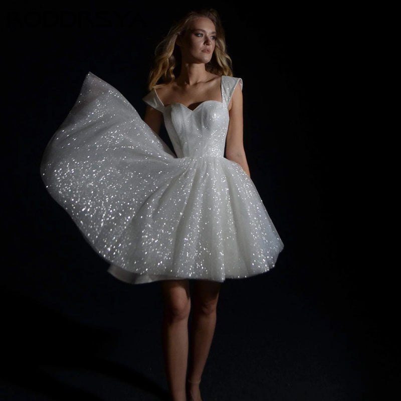 RODDRSYA Mini Wedding Dresses For Womenparkling Tulle A-line Vestidos De Novi