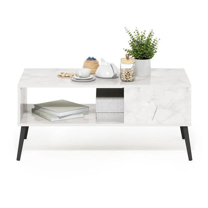 Claude Mid Century Style Coffee Table with Wood Legs, Marble White image 3